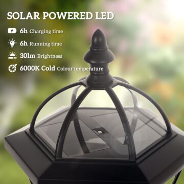 Outsunny 2 Pcs Led Garden Lights Lamp Post Solar Powered Lantern Patio Pathway Walkway Outdoor Water-resist Auto Switch 6-8 Hours Black