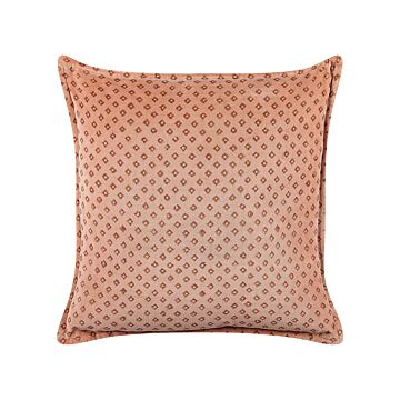 Decorative Cushion Pink Velvet 45 X 45 Cm Diamond Pattern Block Printed Boho Decor Accessories Beliani