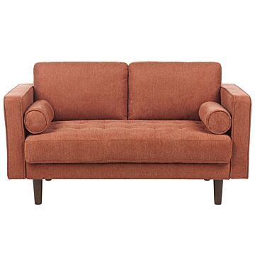 Sofa Golden Brown Fabric Upholstered 2 Seater Cushioned Thickly Padded Backrest Classic Retro Design Living Room Beliani