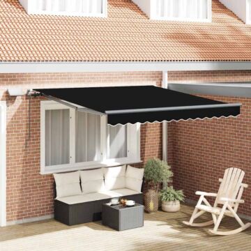 Vidaxl Manual Retractable Awning With Led Black 350x250 Cm, Vidaxl Awning Replacement Fabric For 3,5x2,5 M Frame Black