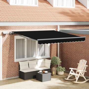 Vidaxl Manual Retractable Awning With Led Black 350x250 Cm, Vidaxl Awning Replacement Fabric For 3,5x2,5 M Frame Black