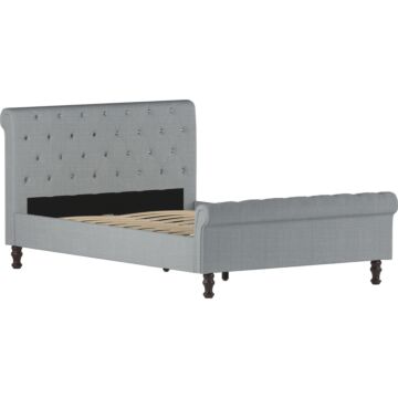 Violetta Double Bed, Light Grey Linen