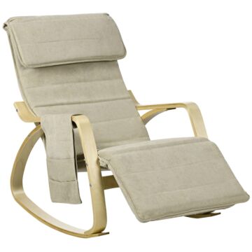 Homcom Rocking Lounge Chair Recliner Relaxation Lounging Relaxing Seat With Adjustable Footrest, Side Pocket And Pillow, Cream White