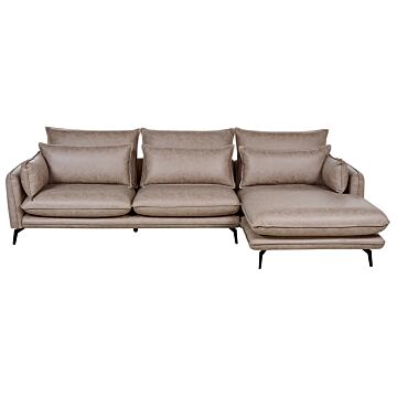 Corner Sofa Light Brown Polyester Fabric Upholstery Metal Legs Left Hand 3 Seater Couch Scatter Back Toss Pillows Modern Beliani