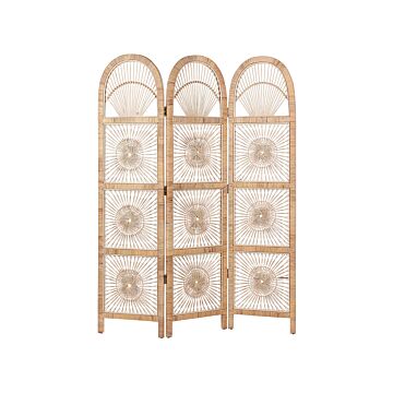 Room Divider Natural Rattan With Mahogany Frame 3 Panels Folding Decorative Wicker Screen Partition Beliani