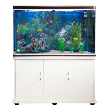 Aquarium Fish Tank & Cabinet With Complete Starter Kit - White Tank & White Gravel
