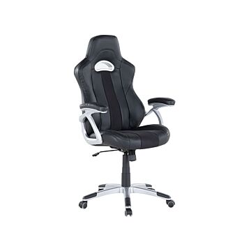 Office Chair Ergonomic Black Faux Leather Adjustable Backrest Height Gaming Beliani