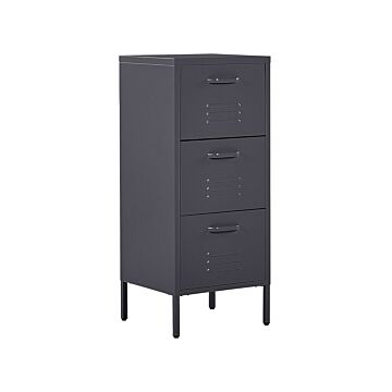 3 Drawer Storage Cabinet Black Metal Steel Home Office Unit Industrial Small Chest Of Drawers Beliani