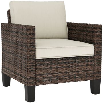 Outsunny Single Rattan Armchair, With Cushions - Brown