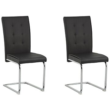 Set Of Upholstered Chairs Black Faux Leather Cantilever Retro Dining Room Conference Room Beliani