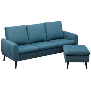 Homcom Corner Sofa With Reversible Chaise Lounge, Corduroy Fabric 3 Seater Sofa Settee For Living Room, L Shaped Couch With Scatter Back, Left/right Hand, Blue