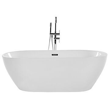 Bath White With Silver Sanitary Acrylic Single 160 X 75 Cm Freestanding Modern Beliani