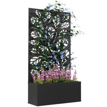 Outsunny Outdoor Metal Planter, With Back Trellis - Black