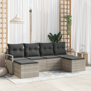 Vidaxl 6 Piece Garden Sofa Set With Cushions Light Grey Poly Rattan, Vidaxl 2-seater Garden Sofa With Cushions Grey Poly Rattan