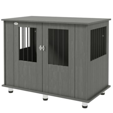 Pawhut Dog Crate Table For Medium And Large Dogs With Magnetic Door For Indoor Use, 100 X 55 X 80 Cm, Grey