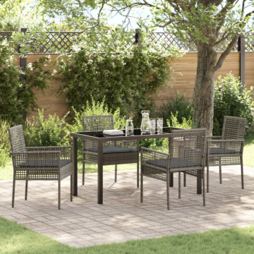 Vidaxl 5 Piece Garden Dining Set With Cushions Grey Poly Rattan