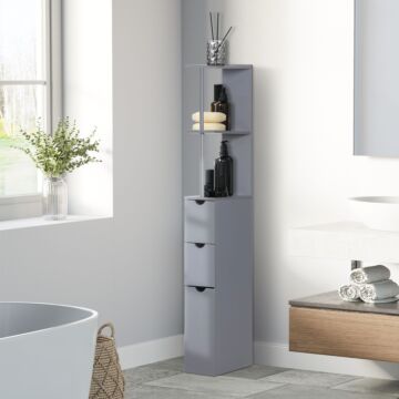 Homcom Tall Bathroom Cabinet, Freestanding Bathroom Storage Cabinet With 2-tier Shelf And Drawers, Narrow Cupboard Storage Unit, Grey