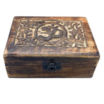 Medium Wooden Keepsake Box 15x10x6cm - Om