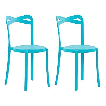 Set Of 2 Garden Chairs Blue Polypropylene Lightweight Indoor Outdoor Weather Resistant Plastic Modern Beliani