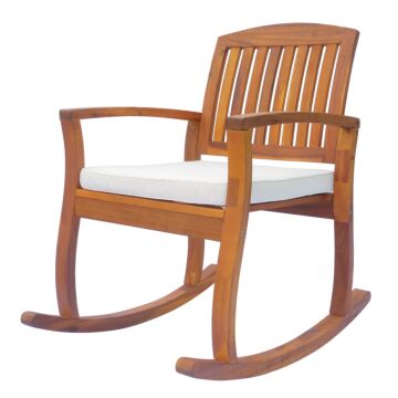 Outsunny Garden Acacia Wood Rocking Chair Deck Indoor Outdoor Porch Seat Rocker With Cushion