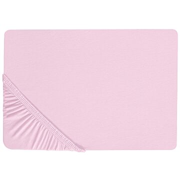 Fitted Sheet Pink Cotton 180 X 200 Cm Elastic Edging Solid Pattern Classic Style For Bedroom Beliani