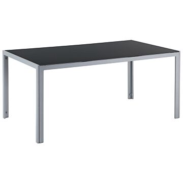 Garden Dining Table Black Tempered Glass Top Grey Aluminium Frame 160 X 90 Cm Beliani