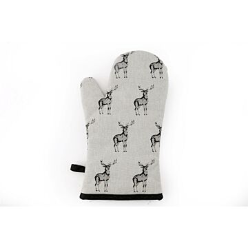 Grey Oven Glove With A Stag Print Design