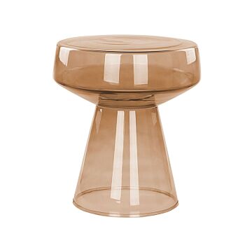 Side End Table Transparent Golden Brown Glass 37 X 37 X 43 Cm Coffee Console Oval Designer Shape Living Room Modern Beliani