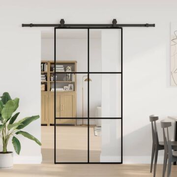 Vidaxl Sliding Door With Hardware Set Black 102x205 Cm Esg Glass