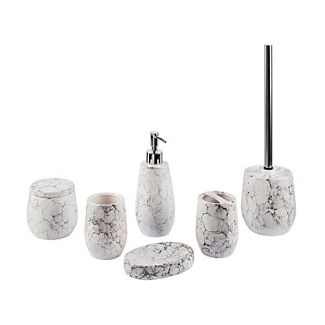 6-piece Bathroom Accessories Set White Dolomite Glam Soap Dispenser Soap Dish Toothrbrush Holder Cup Beliani