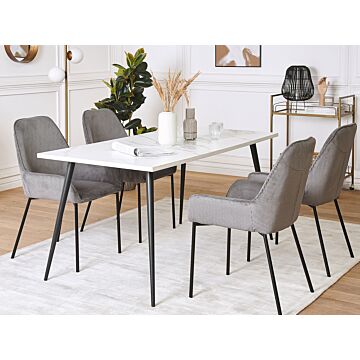 Set Of 2 Dining Room Chairs Grey Corduroy Fabric Upholstered Seat Black Metal Legs Modern Style Beliani