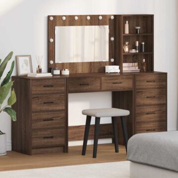 Vidaxl 3-piece Dressing Table Set With Led In Black Oak Engineered Wood