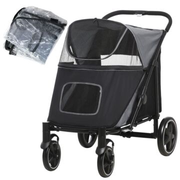 Pawhut 4 Wheel Pet Stroller With Rain Cover For Medium And Large Dogs - Black