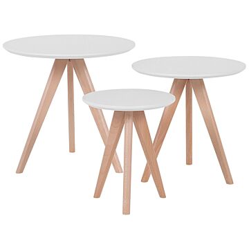 Nest Of 3 Tables White Top Light Wood Tripod Base Scandinavian Style Beliani