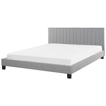 Panel Bed Light Grey Fabric Upholstery Eu Super King Size 6ft With Slatted Base Headboard Beliani