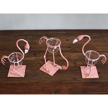 Hydroponic Home Decor - Pink Metal Flamingo Des 2