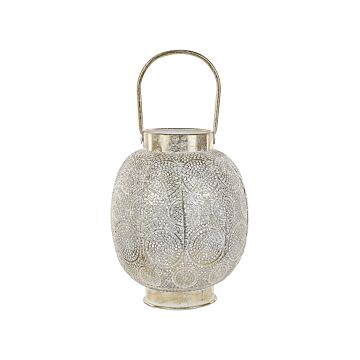 Lantern Gold Metal 30 Cm With Glass Candle Holder Oriental Openwork Boho Beliani