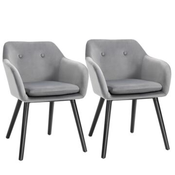 Homcom Dining Chairs Set Of 2 Modern Upholstered Fabric Velvet-touch Leisure Chairs With Backrest Armrests, Lounge Reception For Home Office Grey