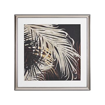 Framed Wall Art Gold And Brown Print On Paper 60 X 60 Cm Botanical Palm Leaf Theme Beliani