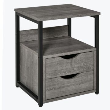 Homcom Industrial Side Table With Drawer, Sofa Table, Bedside Cabinet With Storage Shelf, Slim Nightstand For Living Room, Bedroom, Grey