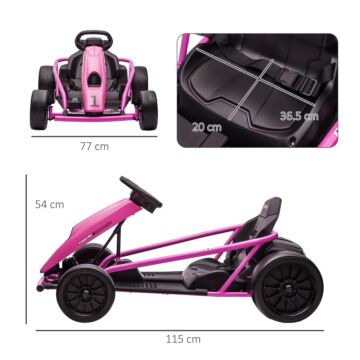 Homcom 24v Electric Go Kart For Kids, Drift Ride-on Racing Go Kart With 2 Speeds, For Boys Girls Aged 8-12 Years Old, Pink