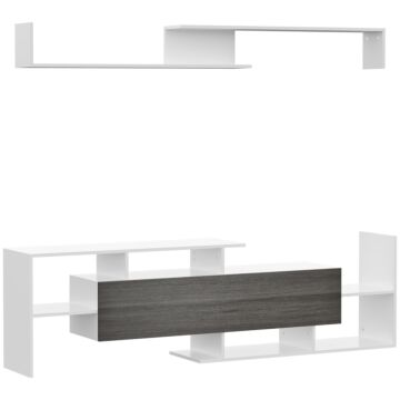 Homcom Tv Unit With Storage For Wall-mounted 65" Tvs Or Standing 50" Tvs, Tv Stand Set W/ A Wall Shelf & A Cabinet, Living Room Bedroom-white & Grey