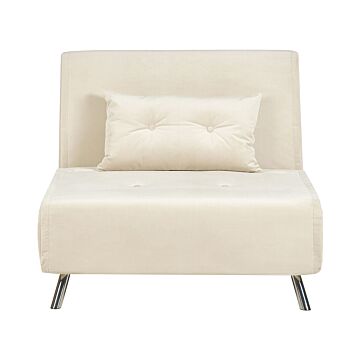 Sofa Bed Cream Velvet Fabric Upholstery Single Sleeper Fold Out Chair Bed With Cushion Modern Design Beliani