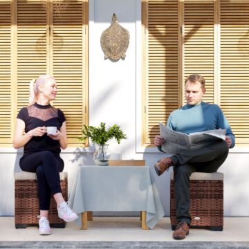 Outsunny Set Of 2 Rattan Storage Ottoman, Outdoor Footstool With Removable Cushions, Garden Storage Seat For Balcony, Poolside, Living Room, Beige