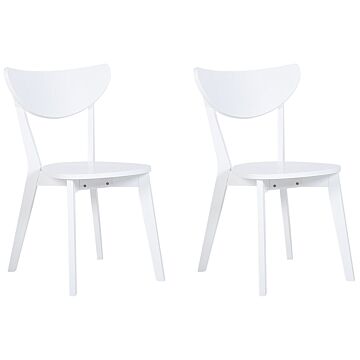 Set Of 2 Dining Chairs White Mdf Seat Rubberwood Legs Armless Curved Backrest Beliani
