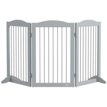 Pawhut Foldable Dog Gate, Freestanding Pet Gate, With Two Support Feet, For Staircases, Hallways, Doorways - Grey