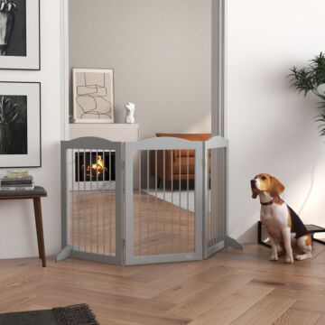 Pawhut Foldable Dog Gate, Freestanding Pet Gate, With Two Support Feet, For Staircases, Hallways, Doorways - Grey