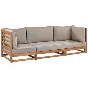 Garden Sofa Taupe Certified Light Acacia Wood Outdoor 3 Seater With Cushions