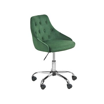 Office Swivel Chair Emerald Green Velvet Height Adjustable Button Back Beliani