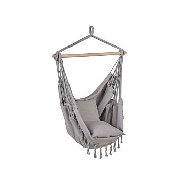 Hanging Hammock Chair Light Grey Cotton And Polyester Swing Seat Indoor Outdoor Boho Style Beliani